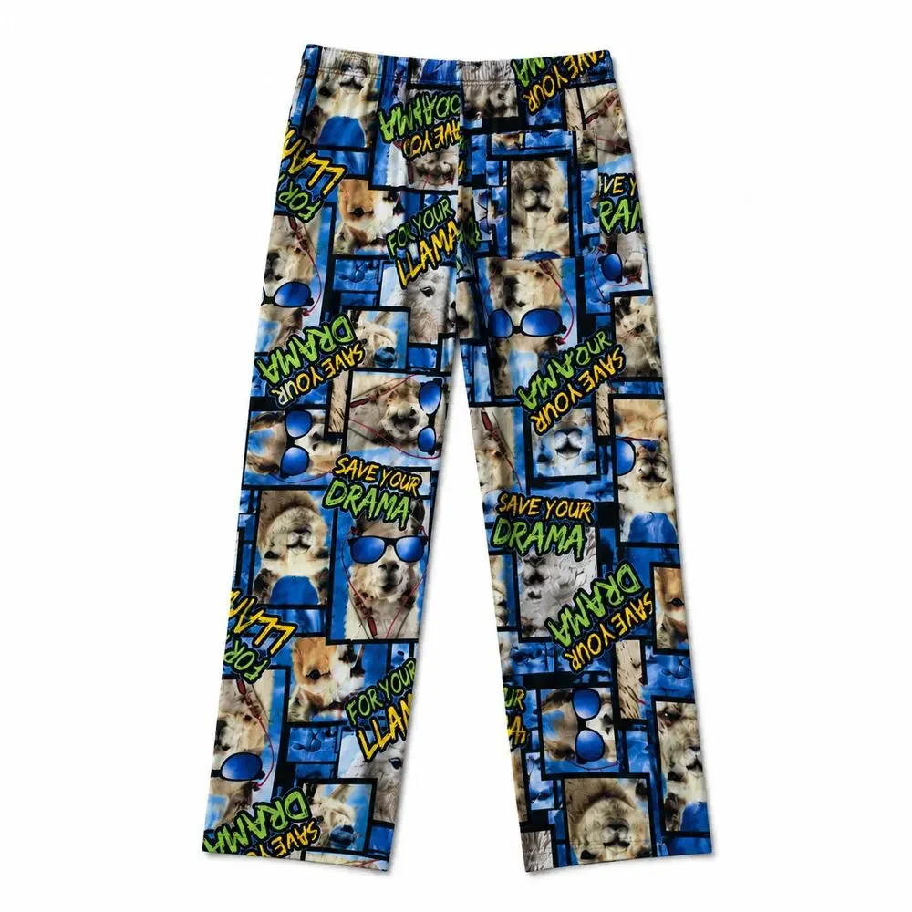 Y2K Llama Graphic Pajama Pants Mens Lounge Sleepwear Flannel Drawstring Cozy 90s